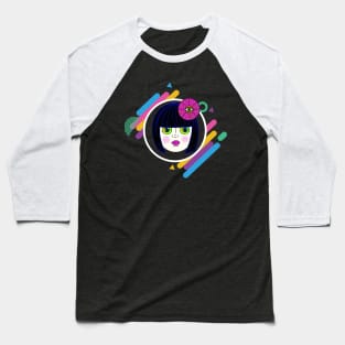 Yayoi Kusama Dollface GeoFrame/Black Hair Baseball T-Shirt